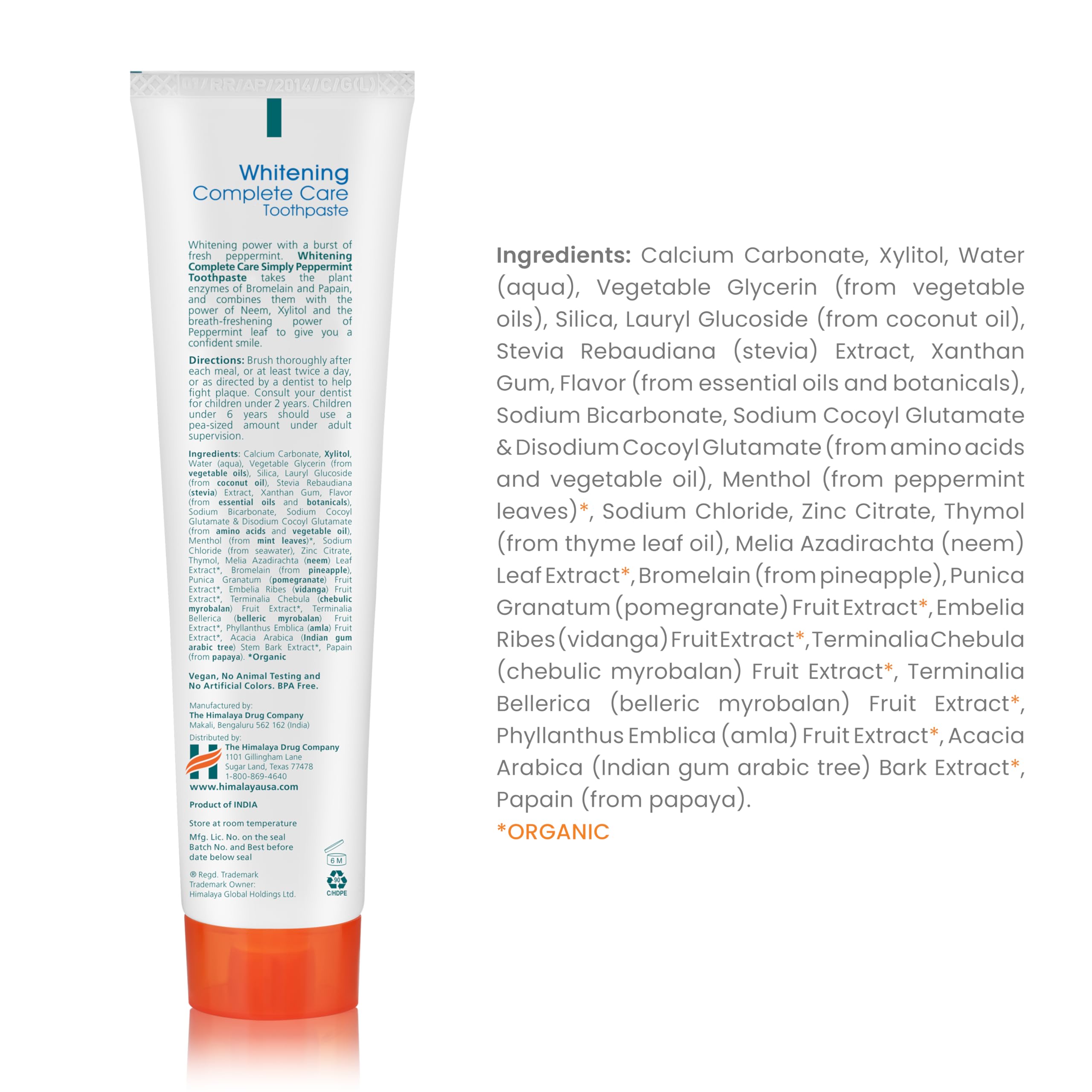 Himalaya Botanique Complete Care Whitening Toothpaste, Simply Mint, for a Clean Mouth, Whiter Teeth and Fresh Breath, 5.29 oz